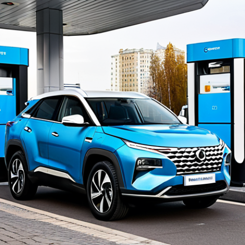 A sleek, modern hydrogen fuel cell vehicle, like a futuristic SUV, undergoing a rapid refueling at a state-of-the-art hydrogen station. The station is integrated into a clean, contemporary urban environment, with subtle architectural hints of a modern Russian city skyline in the background. The atmosphere is bright and optimistic, emphasizing clean energy. A professional, fully clothed male attendant in a uniform is overseeing the process with a confident expression. High-resolution, professional photography, natural light. fully clothed, modest clothing, appropriate attire, professional dress, safe for work, appropriate content, perfect anatomy, correct proportions, natural pose, well-formed hands, proper finger count, natural body proportions, professional.