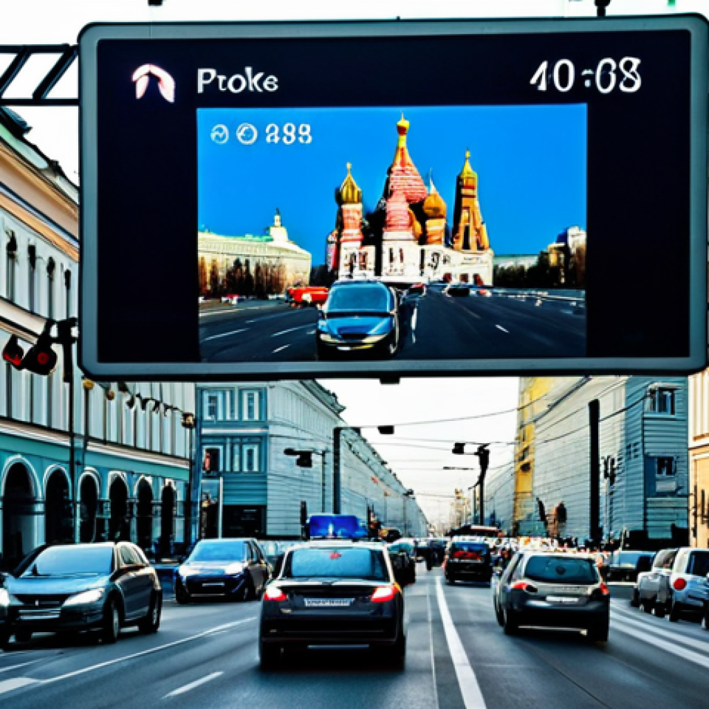 Smart Traffic Management in Moscow**
"A modern Moscow cityscape featuring a busy intersection with intelligent traffic lights adjusting dynamically to the flow of cars and buses. Display screens show real-time traffic data. In the background, iconic Moscow landmarks like St. Basil's Cathedral are visible. Cars are modern, with some electric vehicles present. The overall scene conveys a sense of efficient, technologically advanced urban management. Safe for work, appropriate content, fully clothed pedestrians, professional, modern, family-friendly."
**