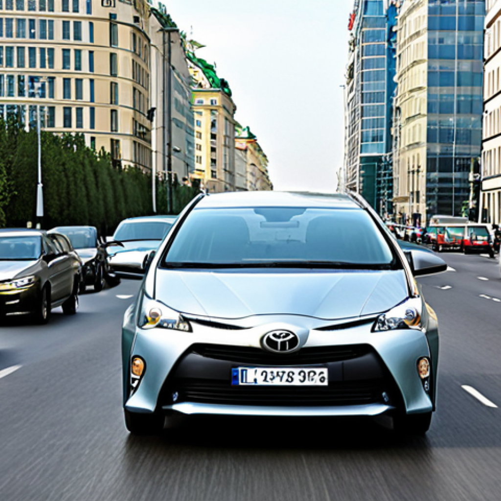 Hybrid Car in Moscow Traffic**
"A sleek, modern hybrid car, perhaps a Toyota Prius or similar model, stuck in typical Moscow traffic on a busy street like the Garden Ring. Cars are bumper-to-bumper, with iconic Moscow architecture visible in the background (e.g., Stalinist skyscrapers). The image should convey the stop-and-go nature of city driving. The car is fully clothed in its exterior, appropriate for the street. The overall impression is professional and family-friendly, safe for work, showcasing the car's potential fuel efficiency in this environment. Perfect anatomy of the car, correct proportions, natural scene, professional photography, high quality, daylight."
**