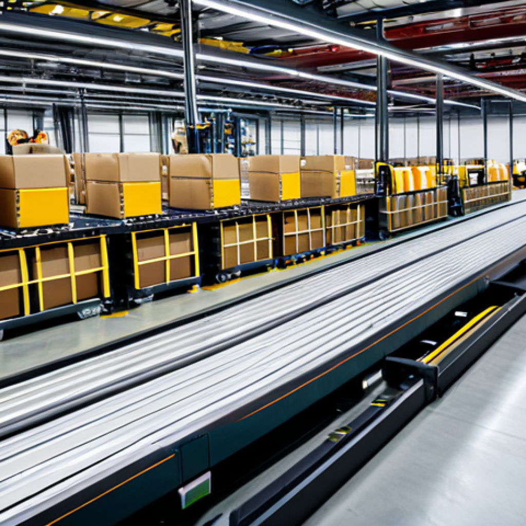 물류 로봇 - **
"Inside a bustling, modern warehouse. A diverse team of professionals oversees automated systems...