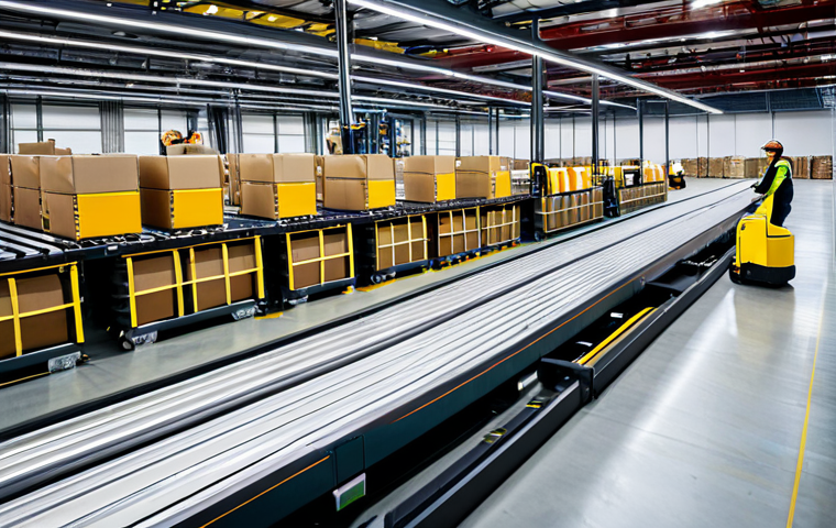 물류 로봇 - **
"Inside a bustling, modern warehouse. A diverse team of professionals oversees automated systems...