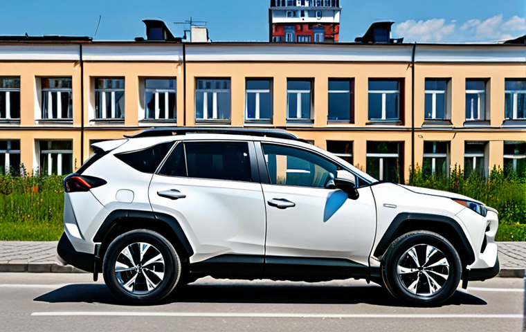 하이브리드차 연비 - **
A professional-looking Toyota RAV4 Hybrid parked in front of a modern apartment building in Mosc...
