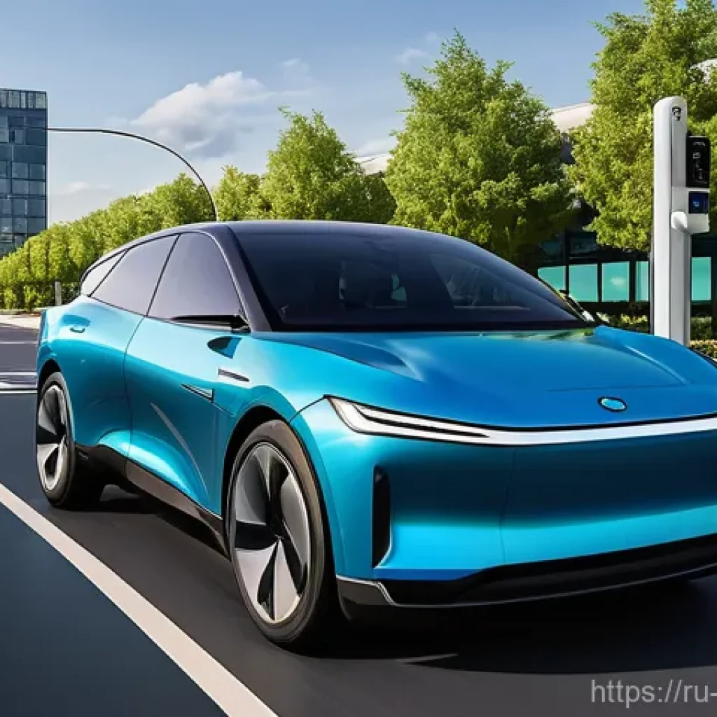 배터리 기술 혁신 - **Prompt:** A highly detailed, realistic image depicting a sleek, futuristic electric vehicle, perha...