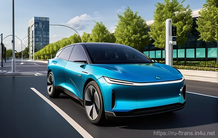 배터리 기술 혁신 - **Prompt:** A highly detailed, realistic image depicting a sleek, futuristic electric vehicle, perha...