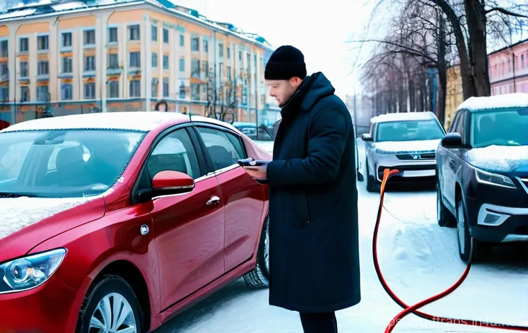 전기자동차와 수소차 비교 - **Prompt:** A sleek, modern electric sedan, such as a "Moskvich 3e" or "Evolute i-PRO," is parked an...
