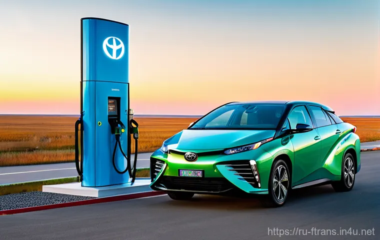 전기자동차와 수소차 비교 - **Prompt:** A sleek, modern electric sedan, such as a "Moskvich 3e" or "Evolute i-PRO," is parked an...