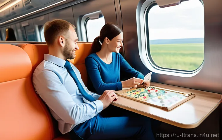 고속철도 운행 - **Prompt 1: Inside the Modern Sapsan Train**
"A cozy and bright interior view of a modern Russia...