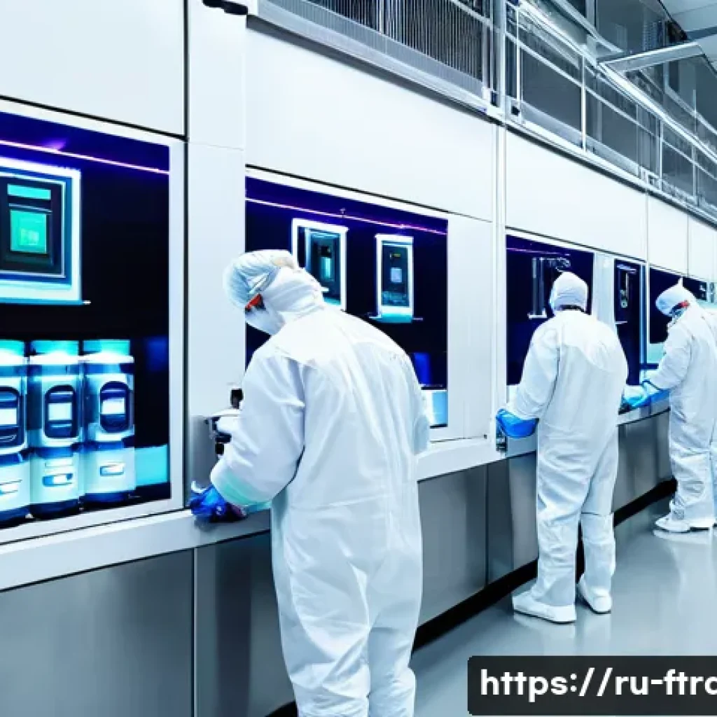 배터리 가격 혁신 - A high-tech lithium-ion battery manufacturing plant interior, showcasing advanced robotic arms assem...