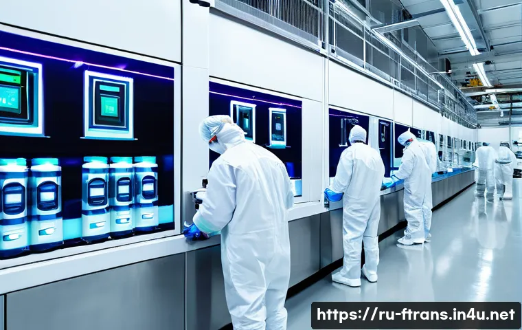 배터리 가격 혁신 - A high-tech lithium-ion battery manufacturing plant interior, showcasing advanced robotic arms assem...