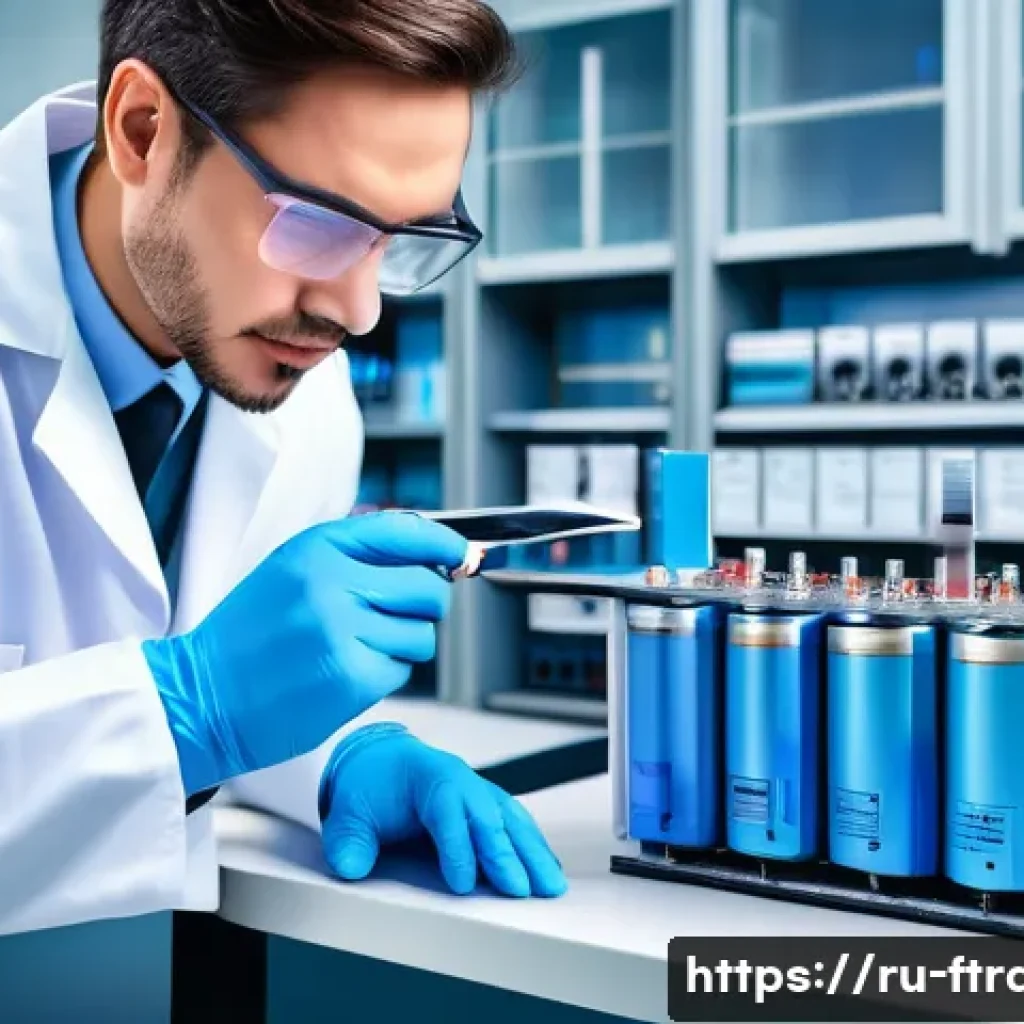 고체 배터리 - A highly detailed cross-sectional illustration of a solid-state lithium battery showing layers of ce...