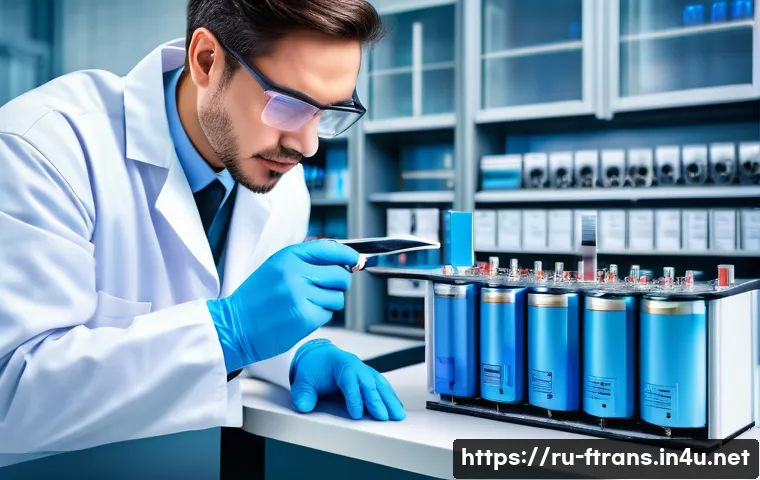 고체 배터리 - A highly detailed cross-sectional illustration of a solid-state lithium battery showing layers of ce...