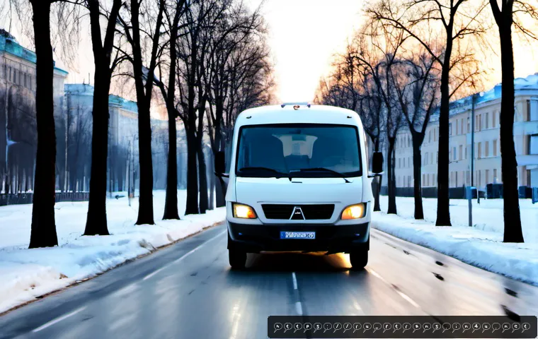 Home 17 인공지능 운송 기술 - Photorealistic autonomous electric delivery truck navigating a broad snow-dusted Moscow-style urban ...