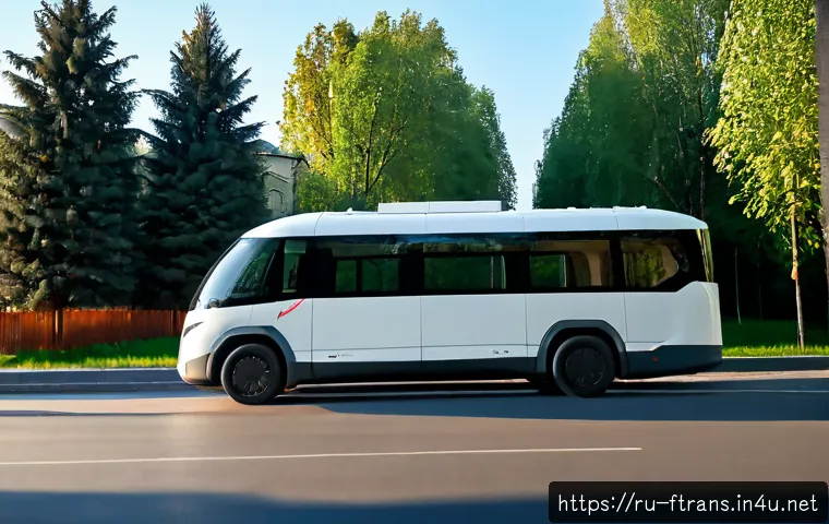 Home 17 지속 가능한 자율주행 - Photorealistic autonomous electric shuttle traveling through a clean modern Moscow neighborhood in e...